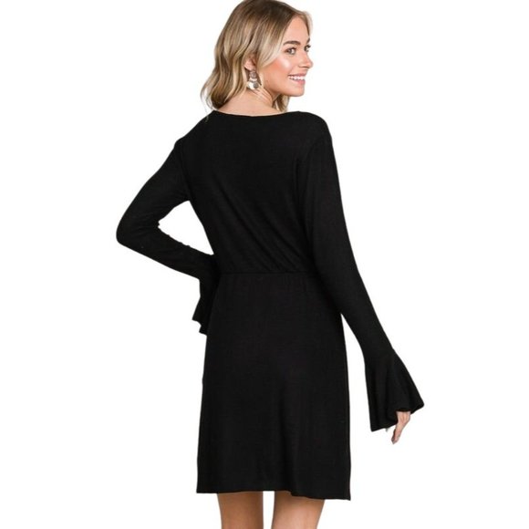 Culture Code Black Ruffle Long Sleeve Wrap Tie Dress CHD1390L - Picture 2 of 12